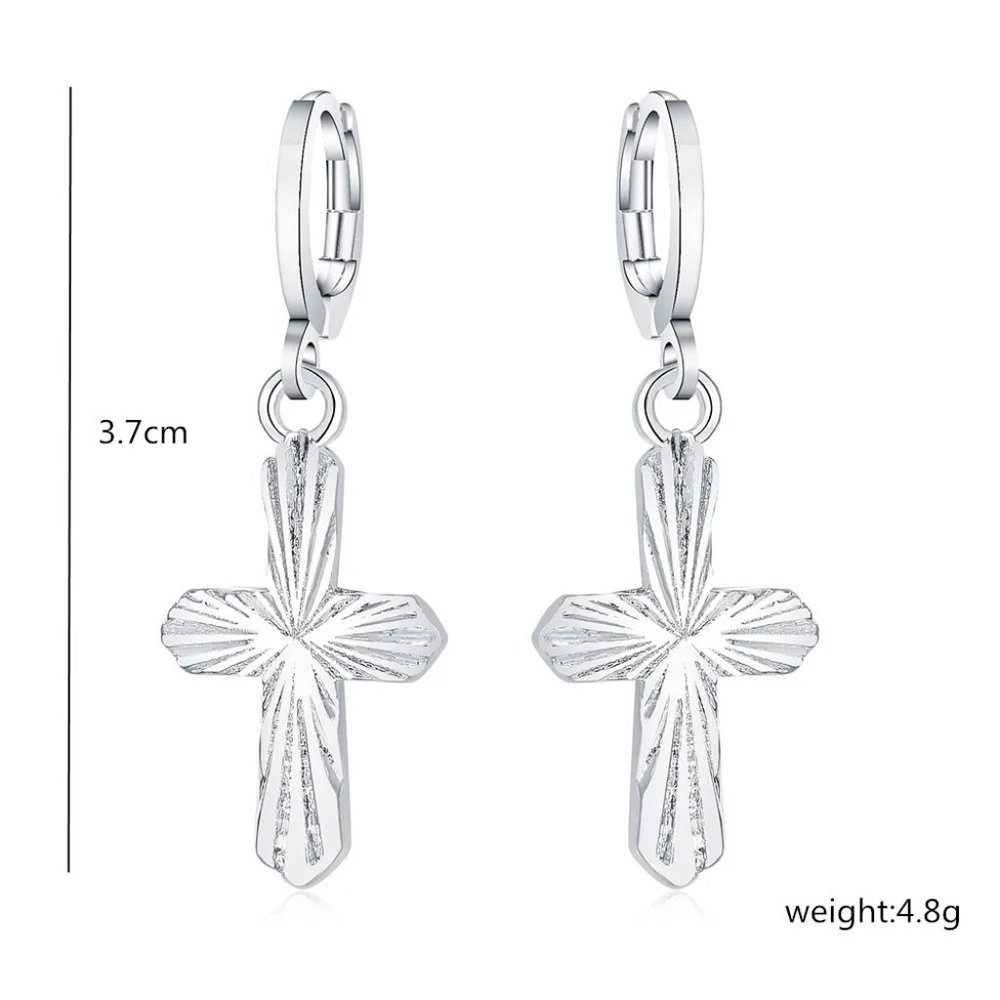 Gorgeous Sunburst Cross Hanging Earring's 925 Solid Sterling Silver - Picture 6 of 6